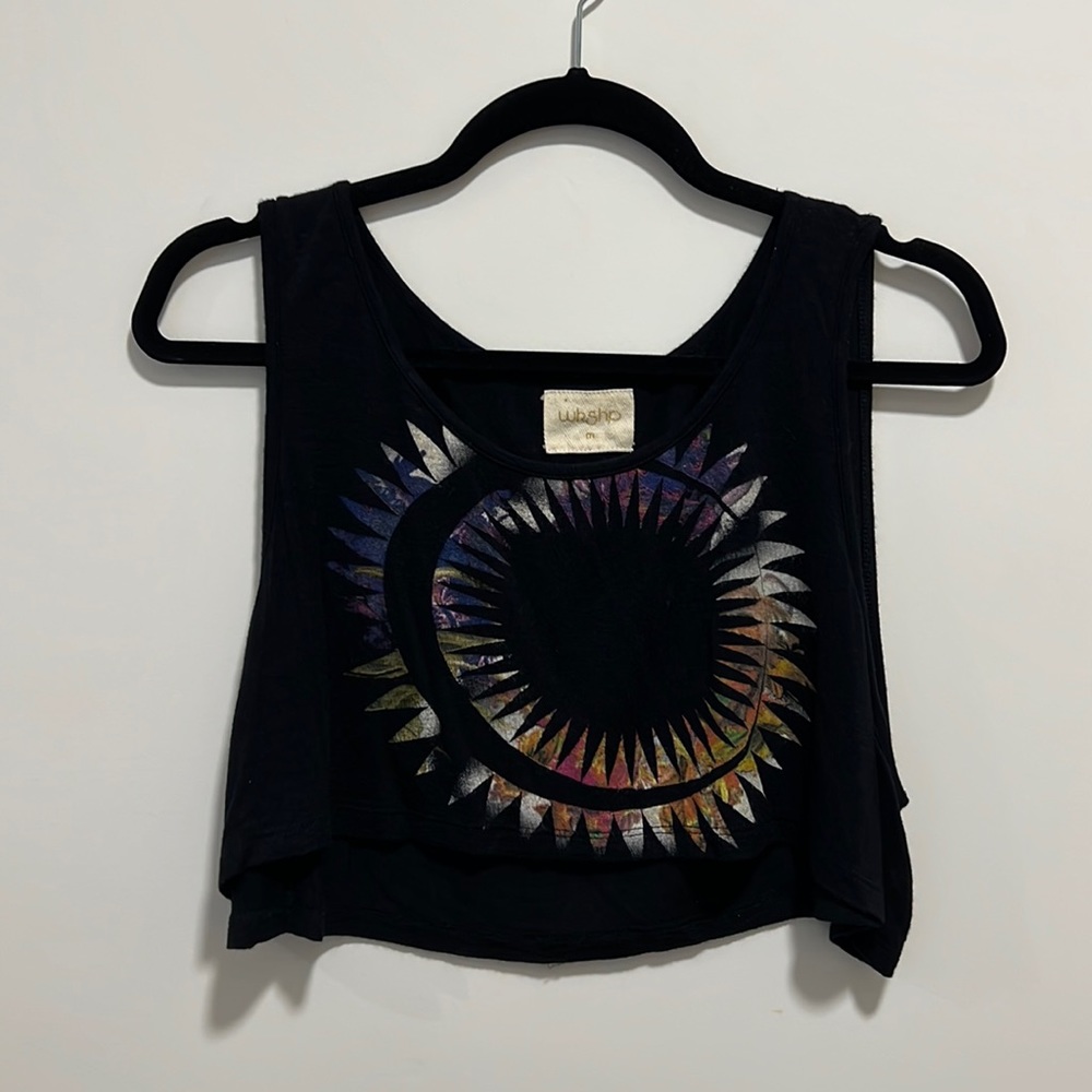 Aritzia WkShp Super Cropped Wide Tank w/ Sun Print Sz M Black